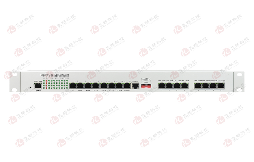 飛暢科技-32路電話+16E1+4FE+4GE+2路數(shù)據(jù)+SNMP+console（19英寸，物理隔離）電話光端機(jī)